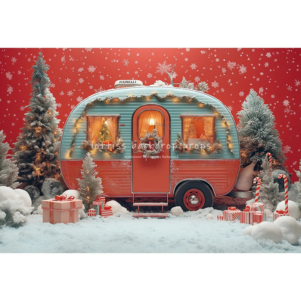 Christmas Truck Snowy House Backdrops Kids Family Photography Child Baby Photocall Snowflake Forest Xmas Bus Trees Backgrounds