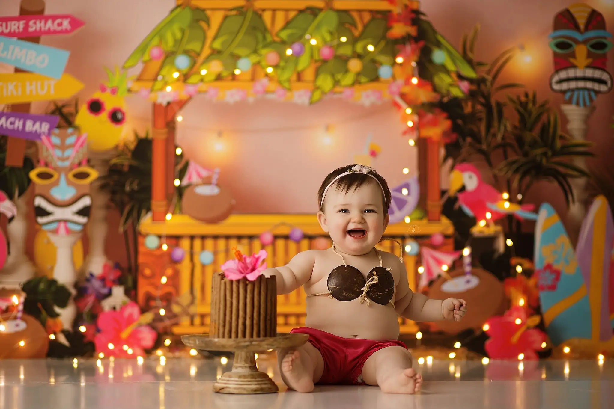 Seaside House and Plam Trees Backdrop Kids Baby Cake Smash Photography Props Child Adult Birthday Studio Backgrounds