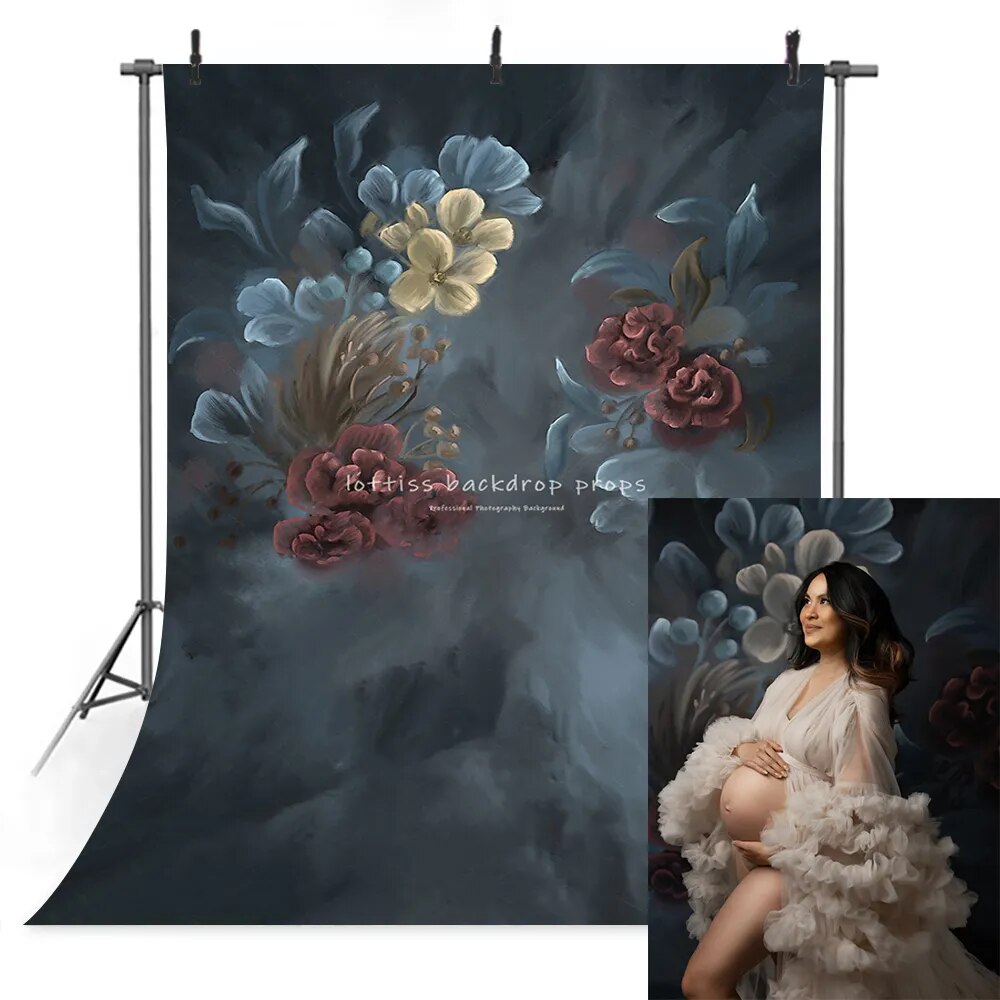 Hand Painting Dark Floral Backdrop Pregnant Woman Portrait Girl Kids Photography Photostudio Props Child Baby Flower Background