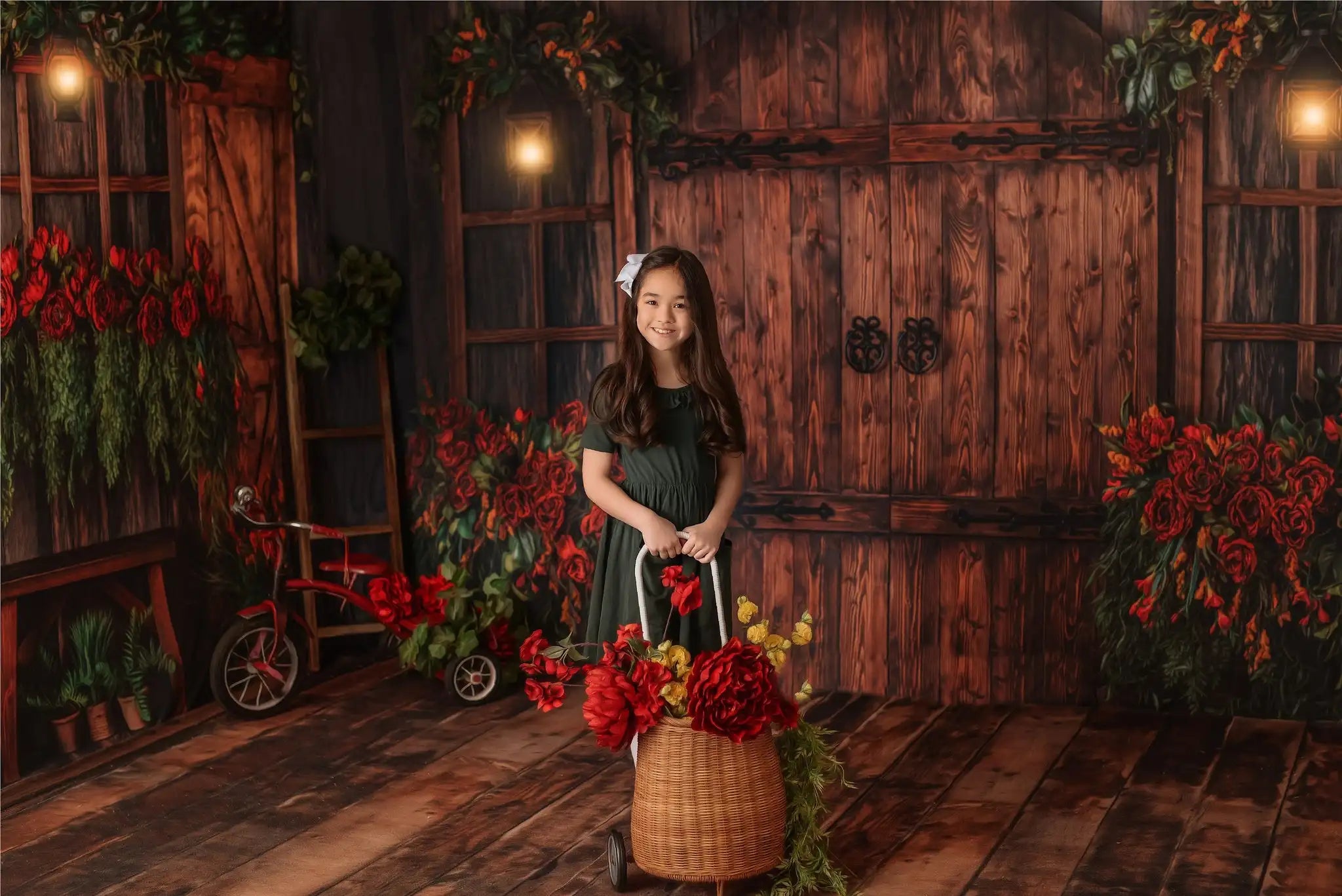 Spring Hideaway Garden Room Backdrops Kids Girl Photography Prop Child Adult Photocall Decors Rose Floral Wooden Door Background