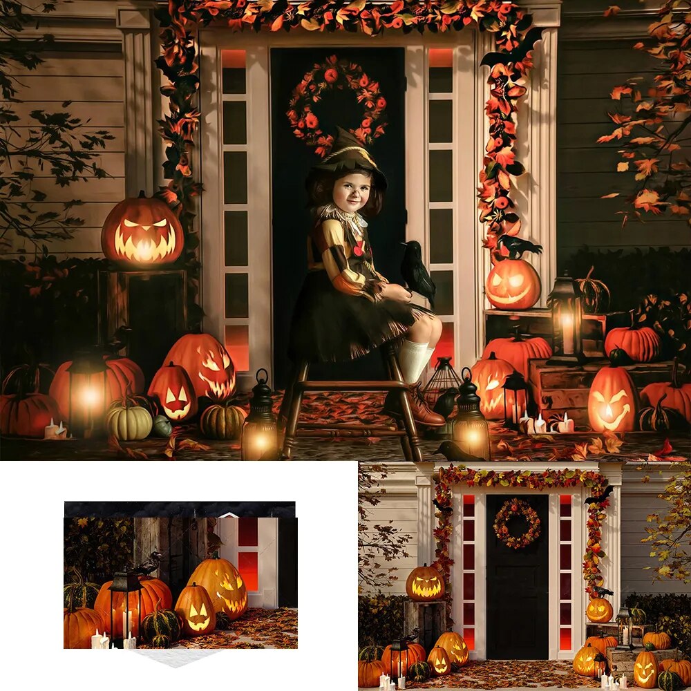 Pumpkin Porch Backdrops Autumn Kids Portrait Photography Cake Smash Adult Child Adult Fall House Front Background