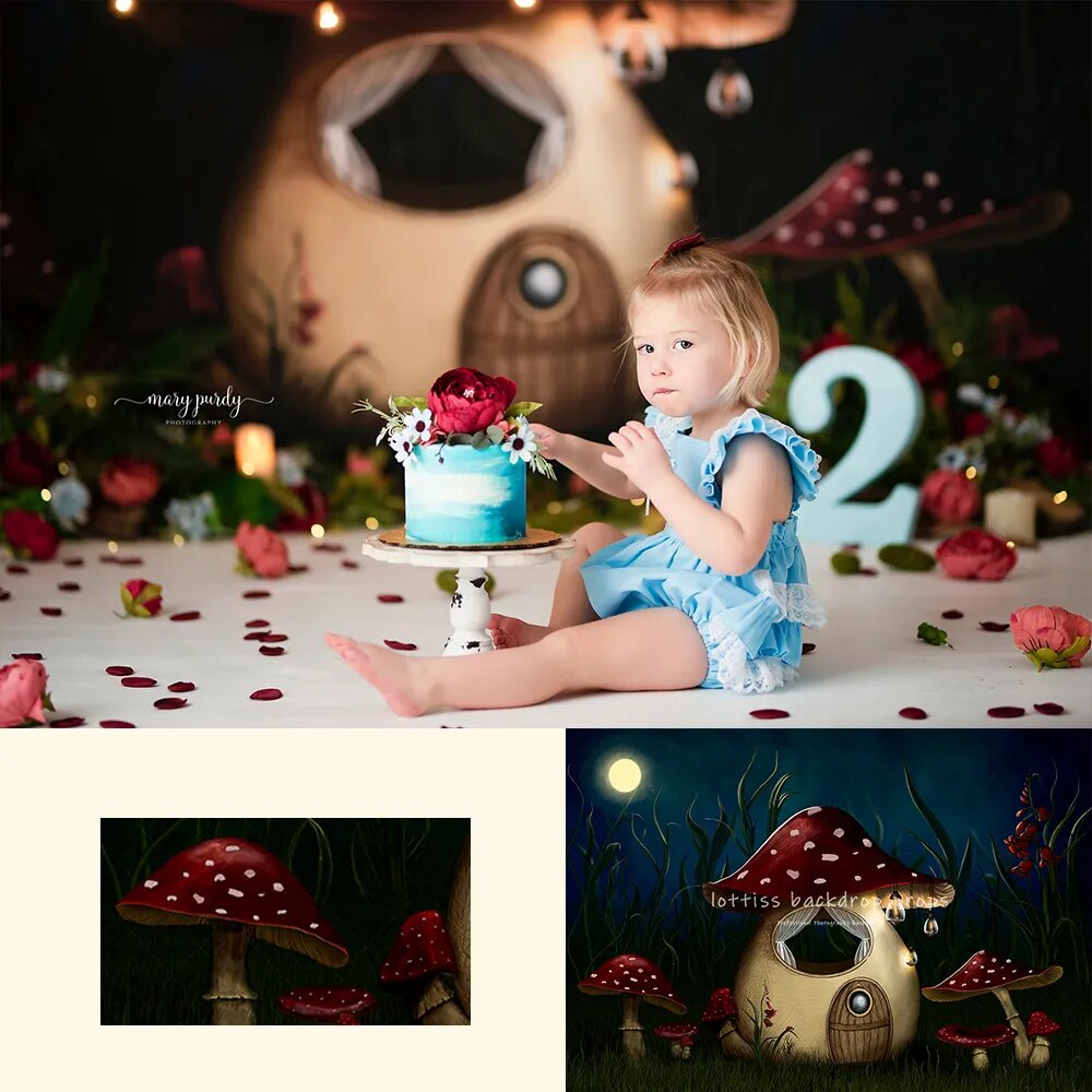 Fées champignon maison toile de fond enfants adulte Photocall anniversaire gâteau Smash accessoires bébé enfant photographie fond