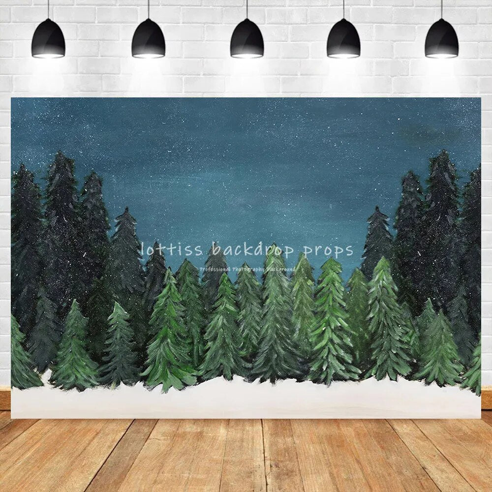 Winter Terrific Trees Backdrops Kids Baby Cake Smash Birthday Party Props Winter Forest Decor Background Child Photostudio