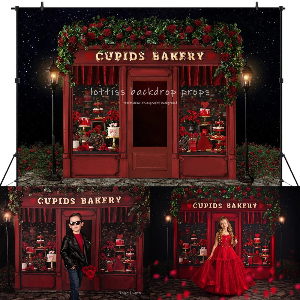 Cupids Bakery Valentine Day Backdrops Kids Baby Photography Props Child Adult Birthday Cake Smash Photocall Room Background