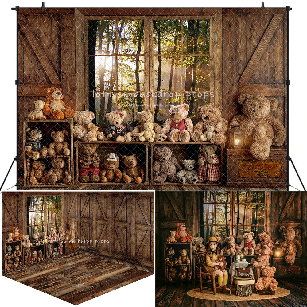 Beary Rustic Forest Wooden House Backdrops Kids Baby Photography Child Adult Photocall Decors Wood Board Wall Backgrounds