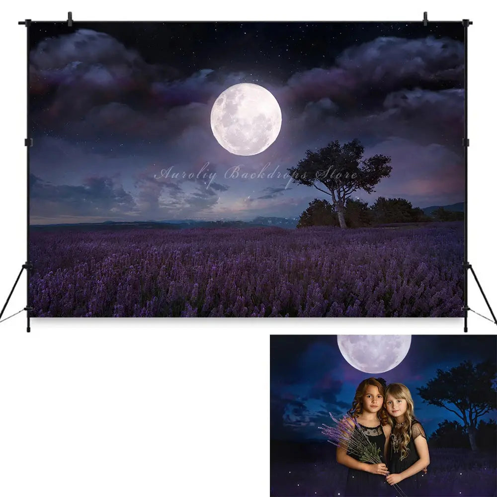 Twilight Garden Photography Backdrop Big Moon Kids Baby 1st Birthday Party Decors Child Girls Adult Studio Backgrounds