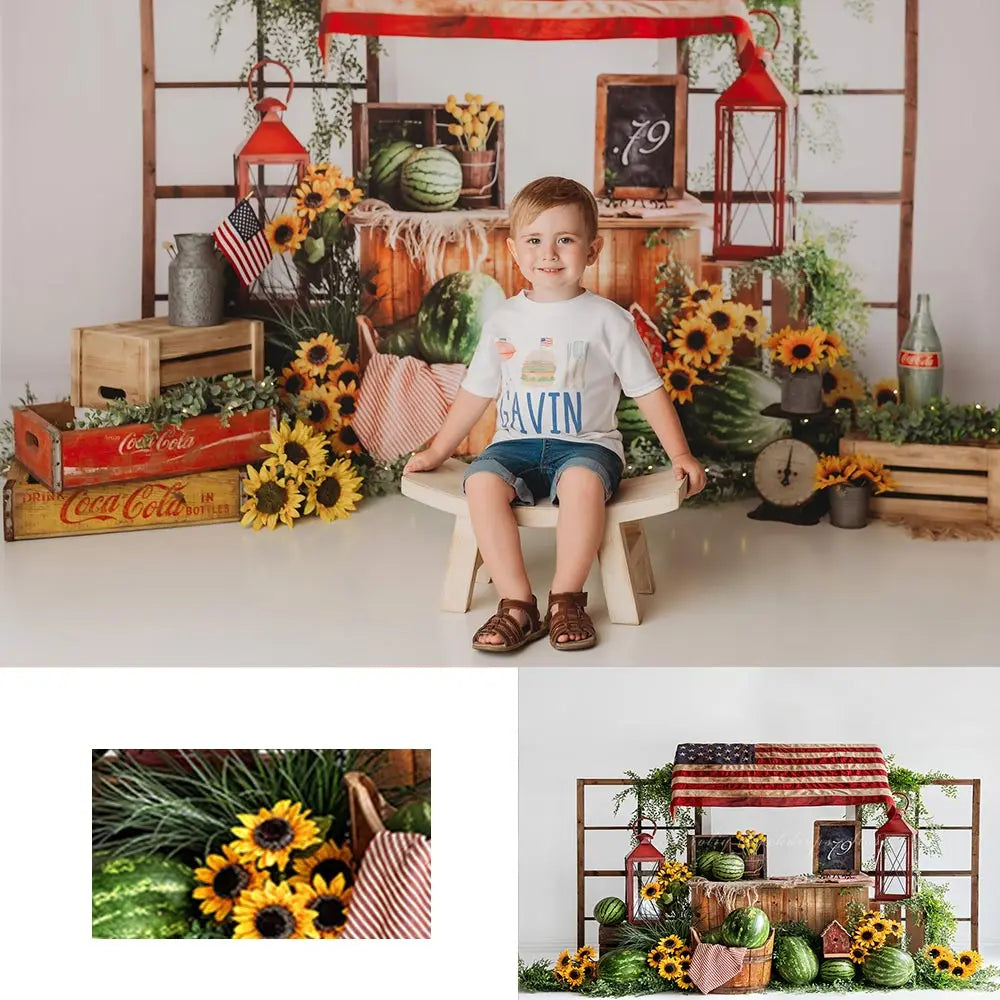 Sweet Summer Photography Backdrop Watermelon Sunflowers Child Girls Adult Photocall Decors Kids Baby Cake Smash Photo Background