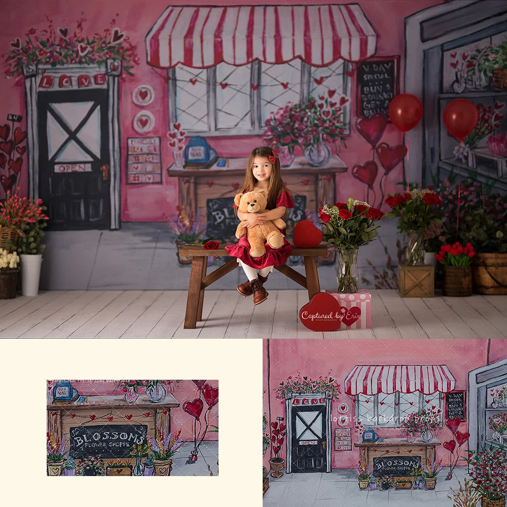 Blossoms Flower Shoppe Spring Valentine Backdrops Kids Girl Photography Child Baby Birthday Cake Smash Decors Garden Background