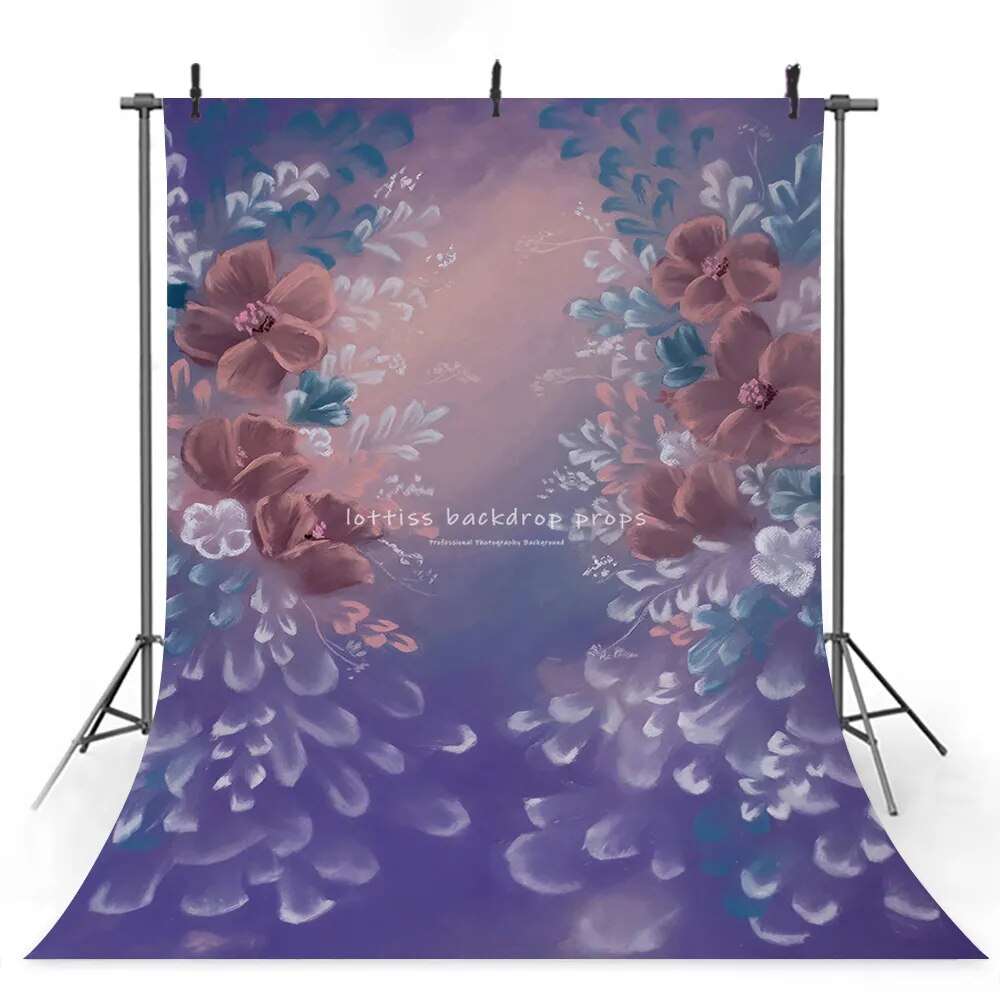 Art Hand Painting Floral backdrops Adult Kids Portrait Photography Purple Flowers Background Child Baby Photostudio Props