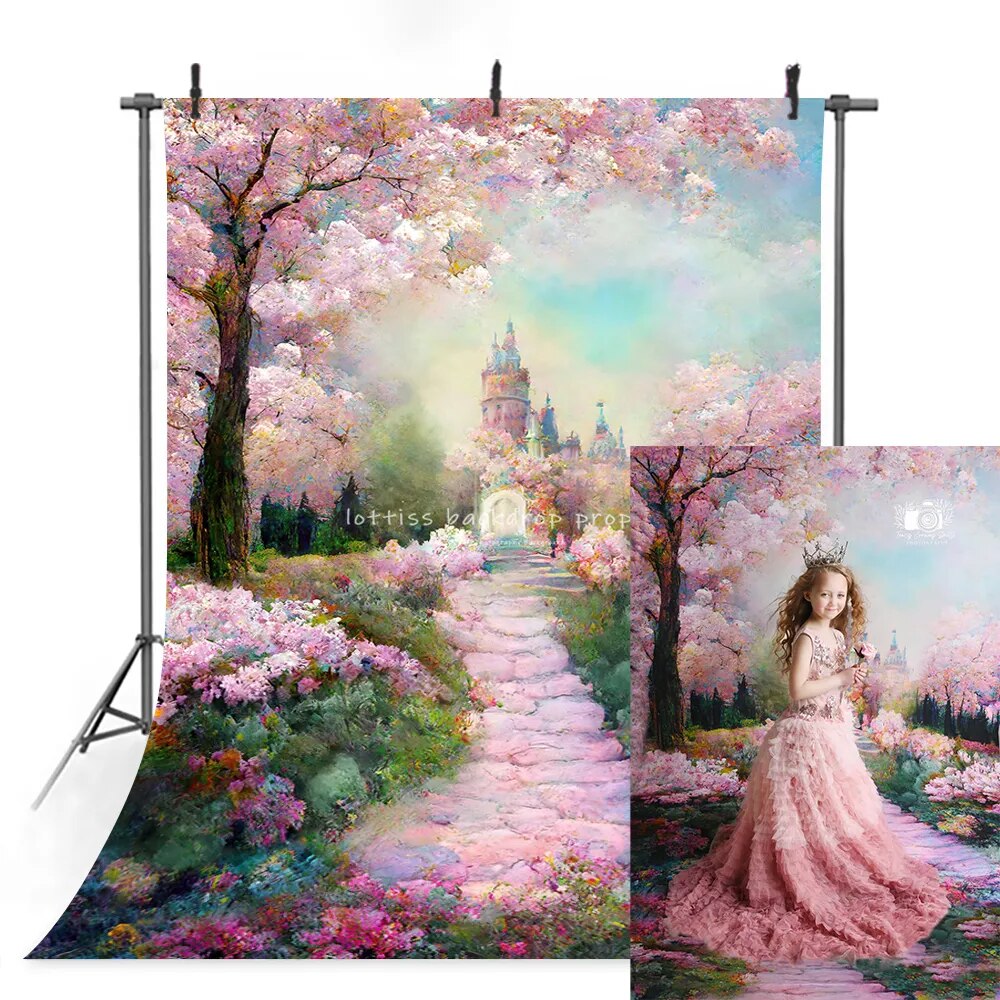 Fantasy Castle Backdrops Floral Road Kids Adult Photography Props Child Baby Birthday Flower Forest Background