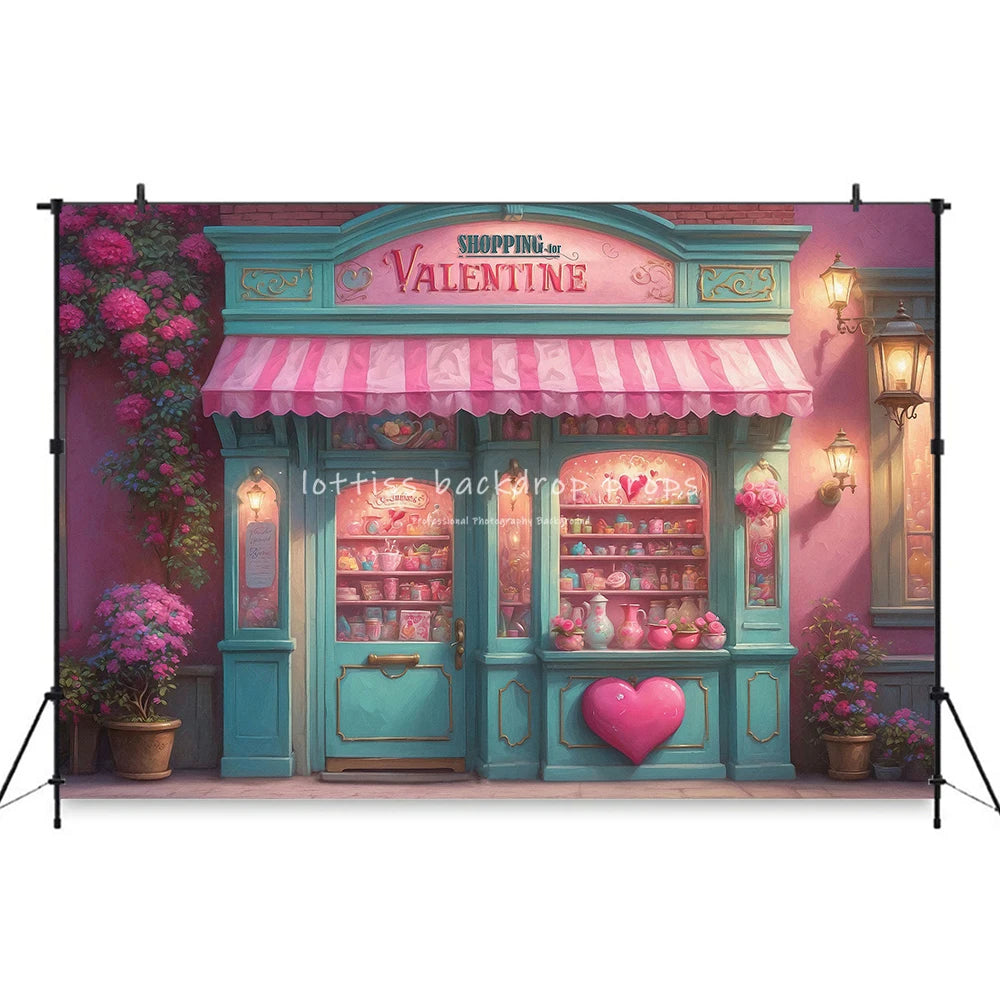 Little Sweet Shop Valentine’s Day Backdrops Kids Girl Photocall Decor Child Adult Photocall Pink Store Valentine Background