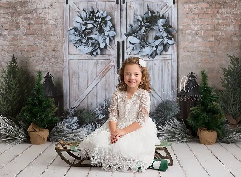 Christmas Barn Door Backdrops Kids Adult Photography Decors Baby Birthday Cake Smash Props Xmas Winter Background