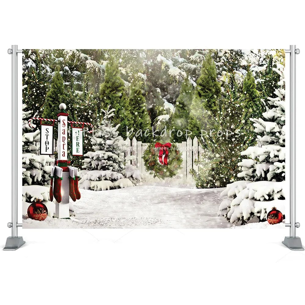 Christmas Winter Street House Photography Backdrop Toy Tree Cart Wreath Kids Birthday Portrait Background Photo Studio