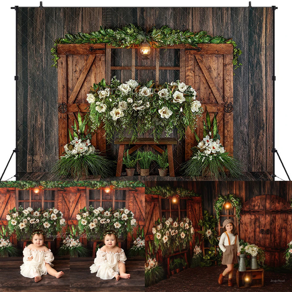 Spring Romantic Alabaster Garden Backdrops Kids Baby Photography Props Child Adult Photocall Decor Wooden Door Floral Background