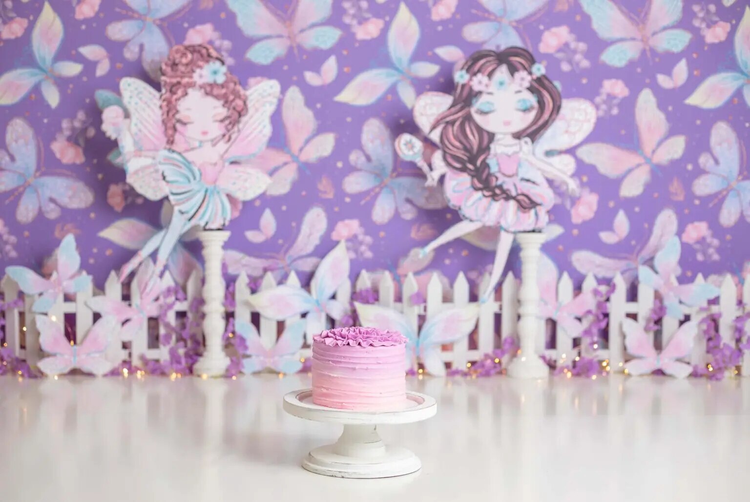 Purple Butterflies and Fairies Backdrops KIds Baby Cake Smash Birthday Photocall Props Child Photography Girl Ballet Background