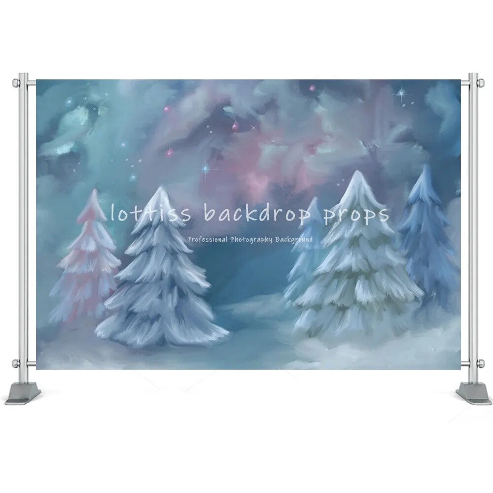 Winter Snow Hand Painting Backdrop Photography Christmas House Snowflake Kids Girl Family Birthday Portrait Photo Background