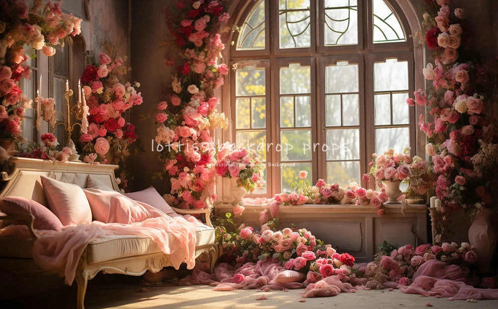 Castle Windows Backdrops Kids Gril Photography Props Child Adult Photocall Decors Spring Floral Garden Backgrounds