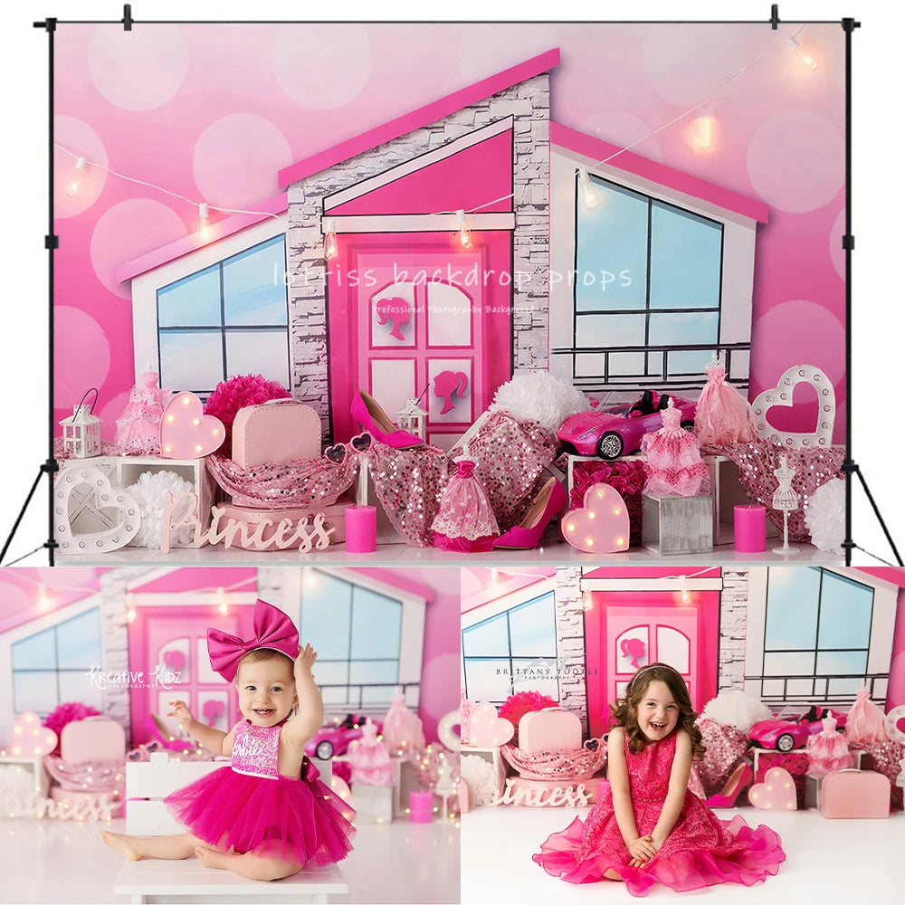 Pink Doll Princess Photography Backdrops Kids Baby Photocall Decors Child Adult Photocall Props Paris Store Backgrounds