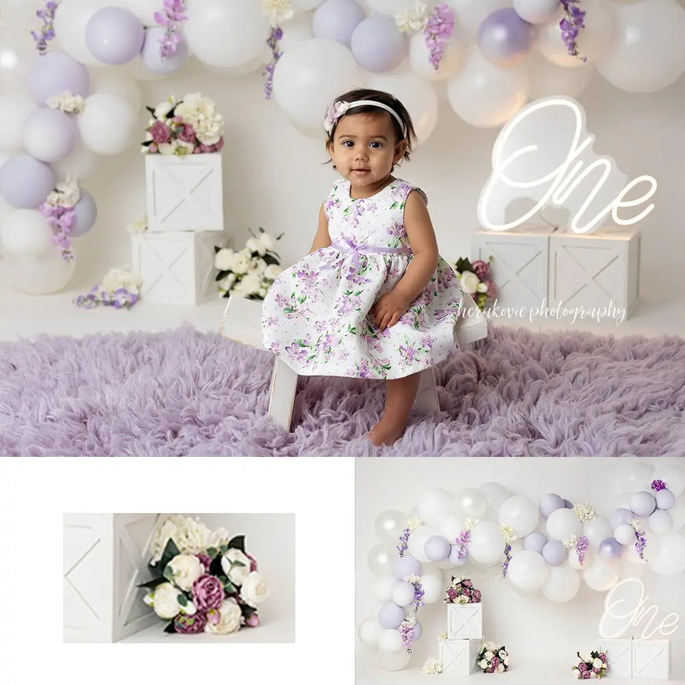 Wisteria Whisper Backdrop Balloon Arch Kids Baby Cake Smash Photography Props Child Girls Adult Birthday Studio Backgrounds