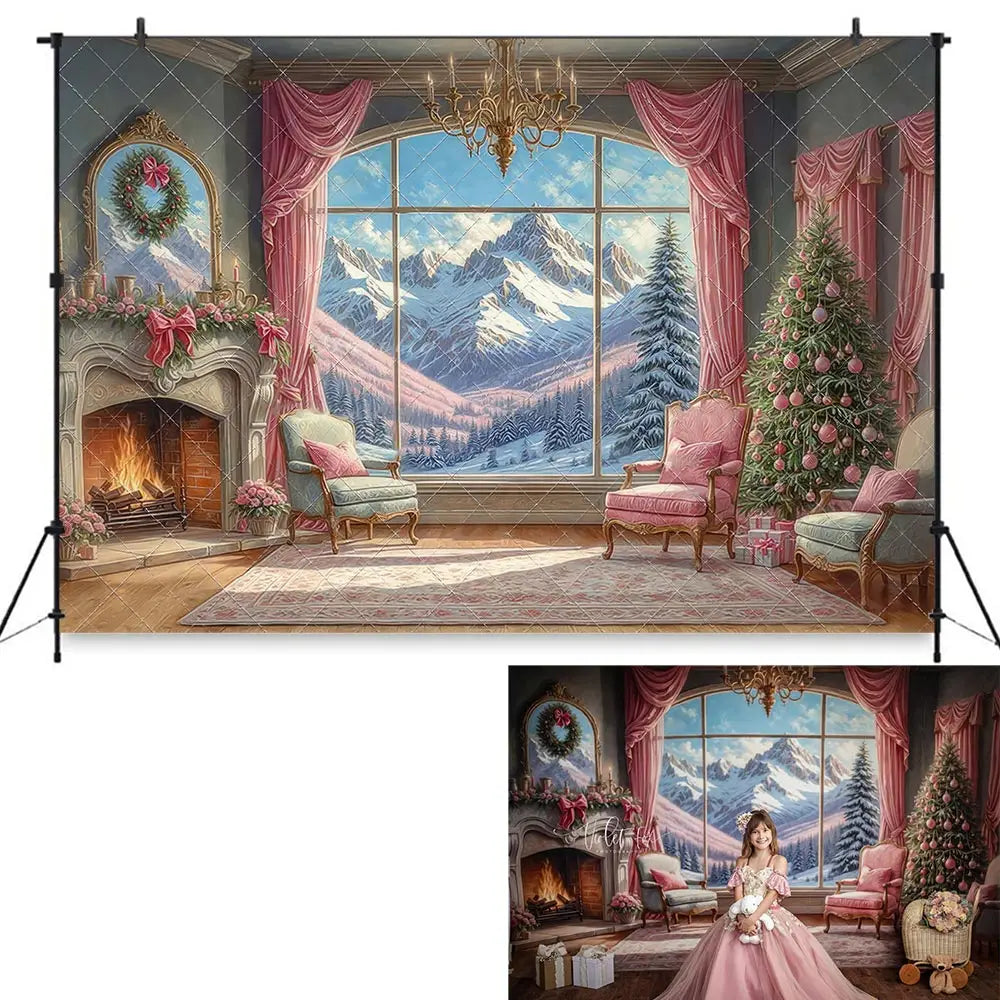 Mountain View Sitting Room Backdrop Christmas Fireplace Child Baby Birthday Cake Smash Photography Decor Studio Backgrounds