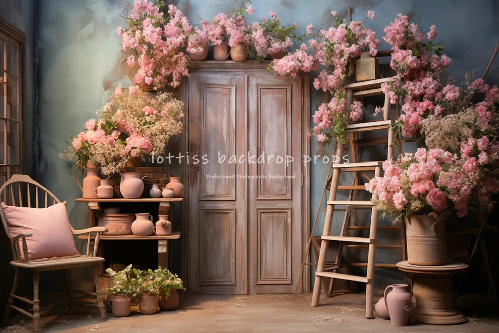 Spring Garden Wooden House Backdrops Child Girl Photocal Props Baby Kids Photocall Floral Rose Backgrounds