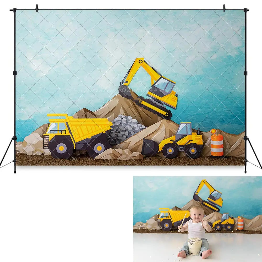 Digger Day Photography Backdrop Kids Baby Cake Smash Photocall Decors Child Adult Photo Studio Backgrounds