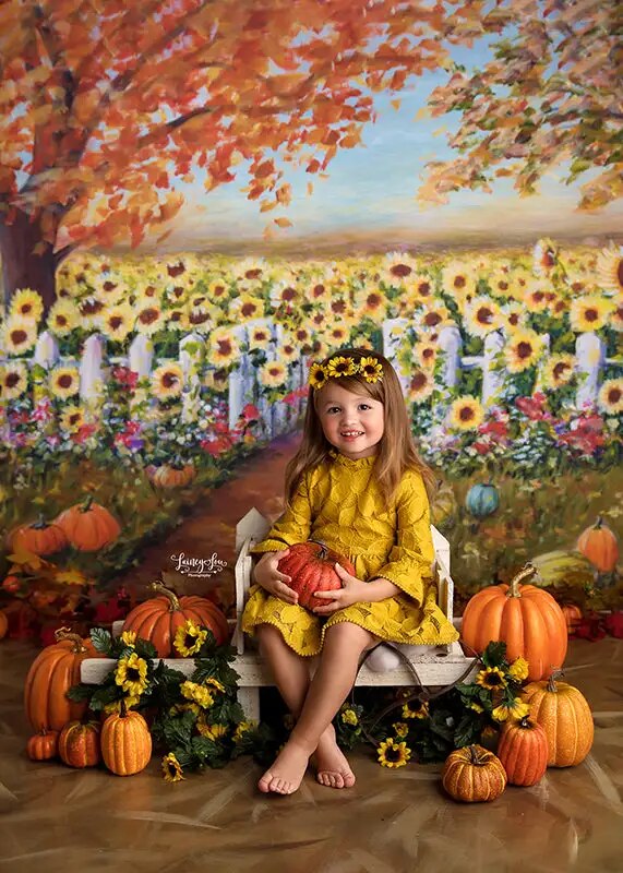 Autumn Sunflower Field Backdrops Kids Baby Phtography Props Adult Child Photocall Halloween Pumpkin Lantern Farm Background