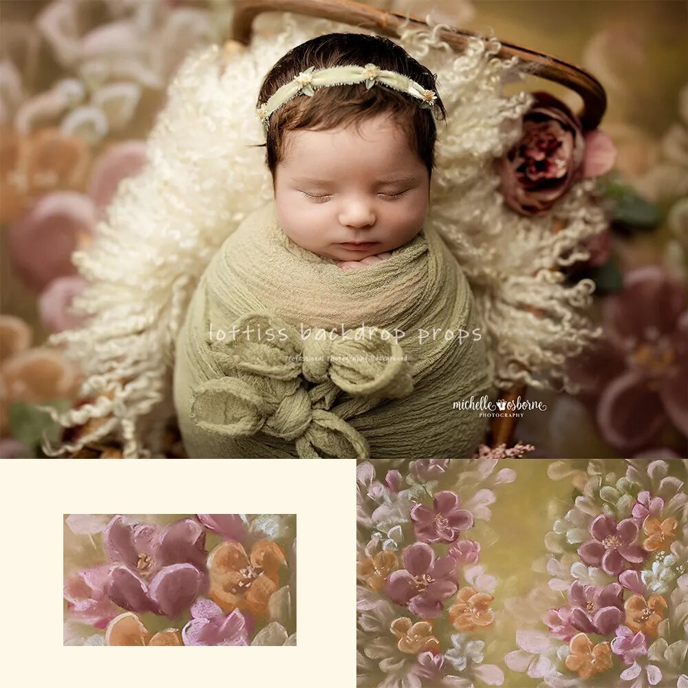 Fine Art Floral Kids Photography Backdrops Baby Child Newborn 1st Birthday Props Abstract Texture Hand Painted Flower Background