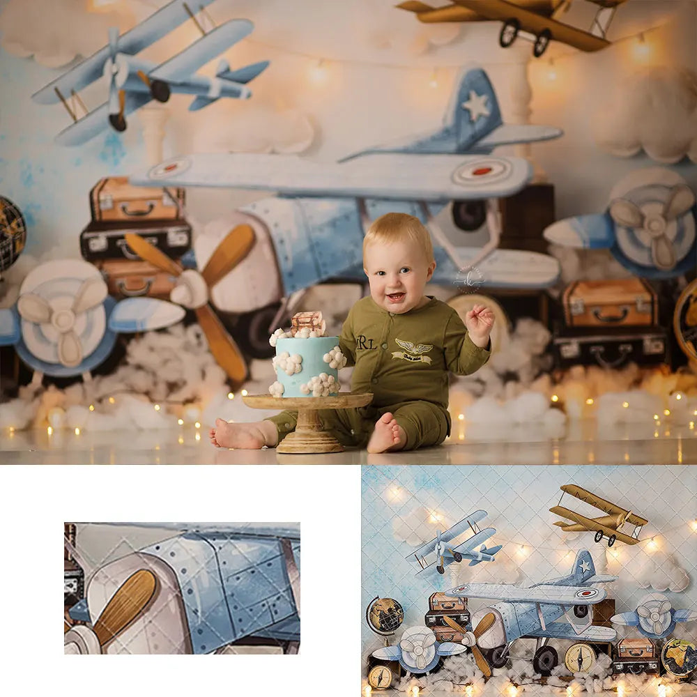 Vintage Planes Photography Backdrop Kids Baby Cake Smash Photocall Decors Adventure Child Boys Adult Birthday Studio Backgrounds