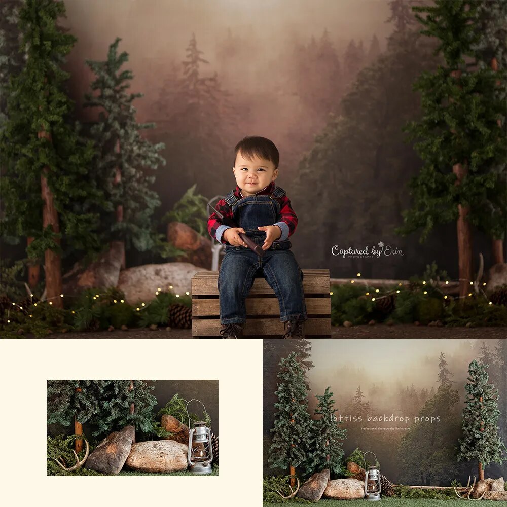 Cozy Campground Backdrop Kids Cake Smash Props Birthday Photocall Props Child Baby Photography Wild Forest Background