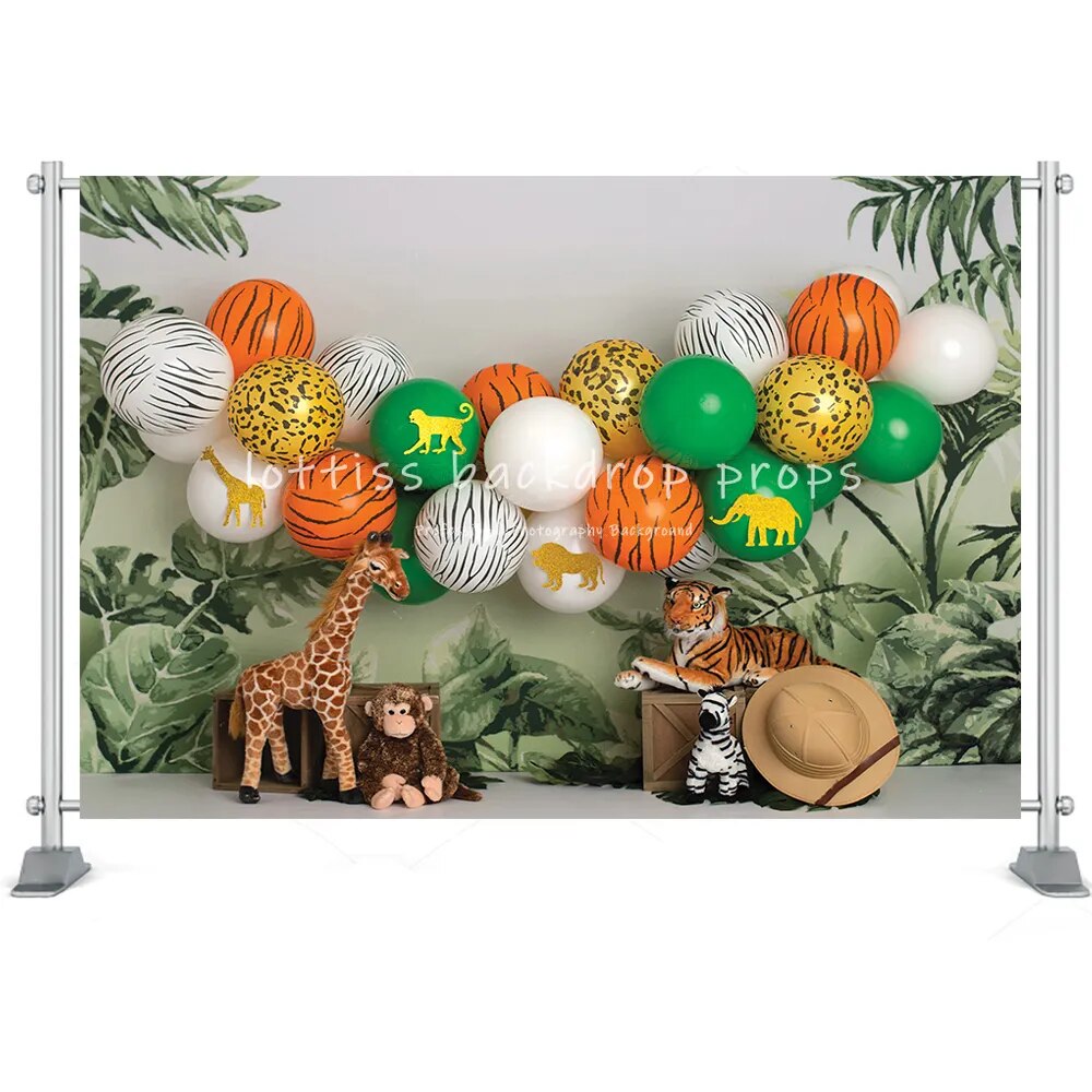 Safari fête anniversaire toile de fond photographie décoration bébé sauvage Jungle animaux fête gâteau Smash décoration toile de fond Photo Studio 