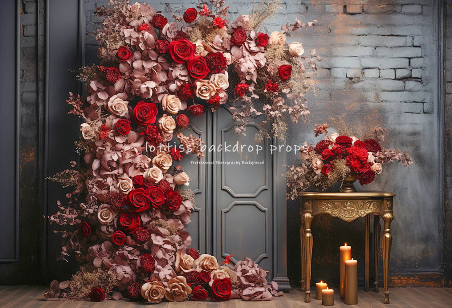 Valentine's Day Rose Brick Wall Backdrops Kids Girl Photography Child Adult Photocall Floral Fireplace Wooden Door Backgrounds