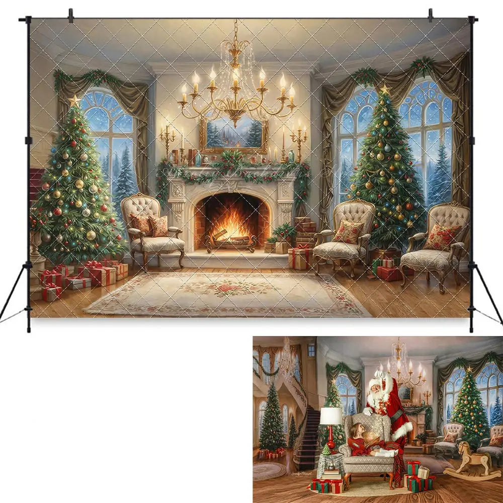 Majestic Christmas Parlor Photography Backdrop Christmas Fireplace Kids Baby Cake Smash Photocall Decors Child Adult Backgrounds