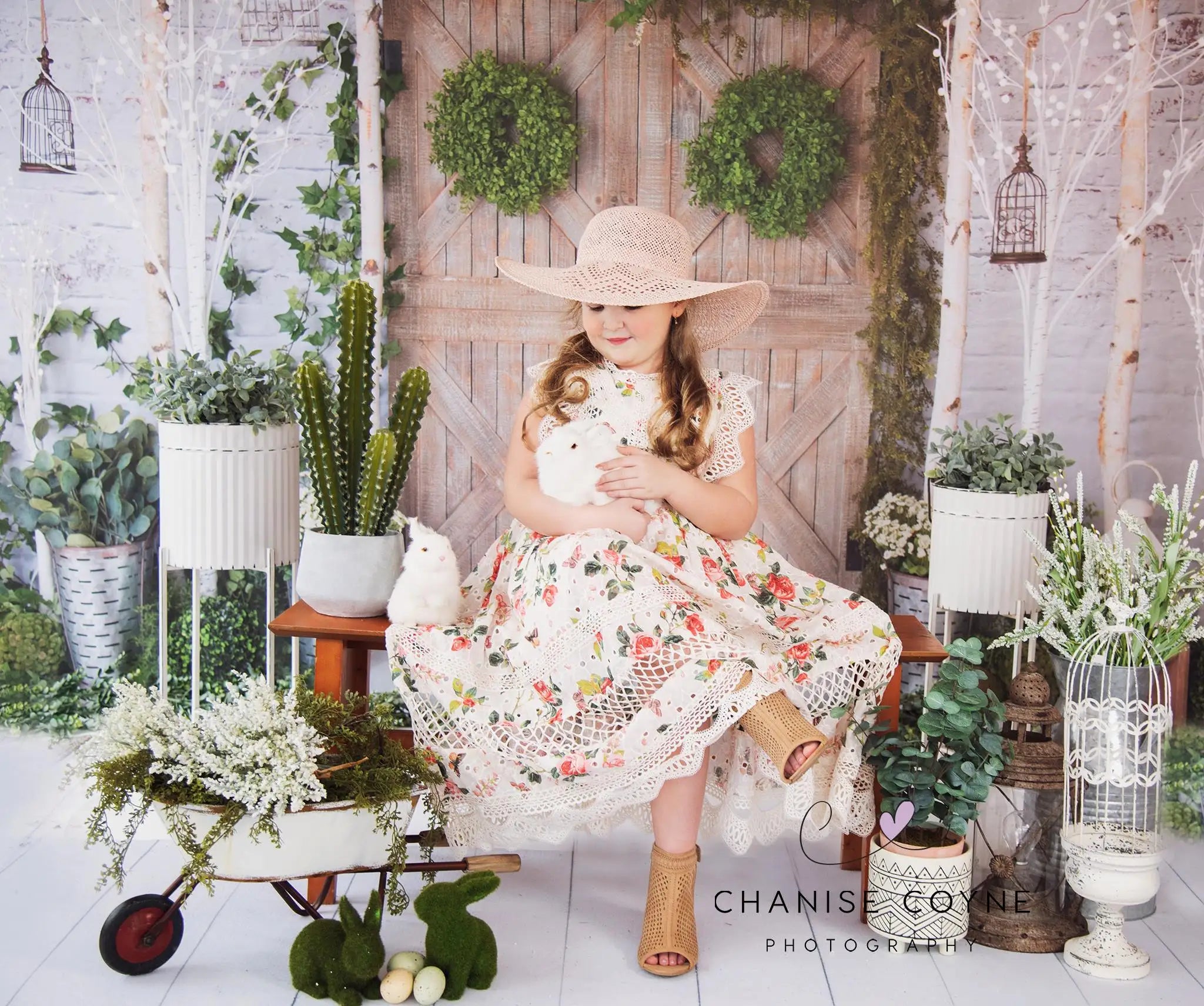 Spring Garden Entrance Backdrops Kids Baby Photography Props Child Adult Photocall Decors Plants Wooden Door Backgrounds