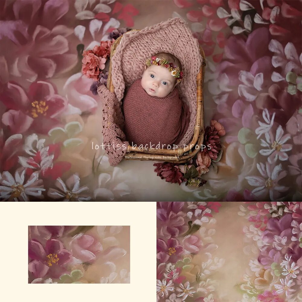 Fine Art Floral Kids Photography Backdrops Baby Child Newborn 1st Birthday Props Abstract Texture Hand Painted Flower Background