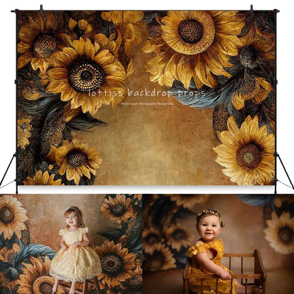 Abstract Floral Backdrops Baby Pregnant Woman Portrait Photography Art Hand Painting Sunflower Background Kids Adult Photostudio