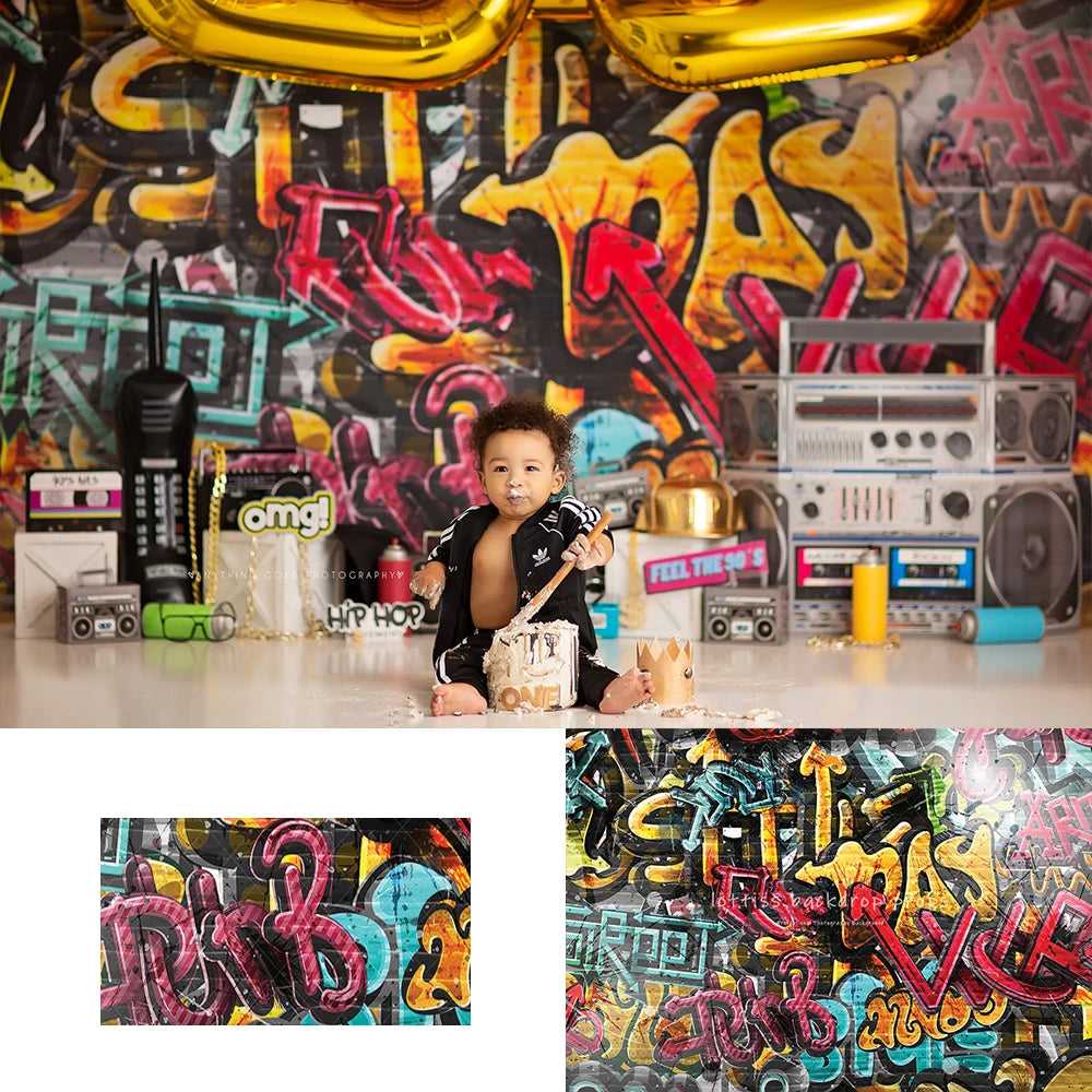 Hip Hop Graffiti Backdrops Kids Baby Photography Child Adult Photocall Decors Cake Smash Painted Wall Backgrounds