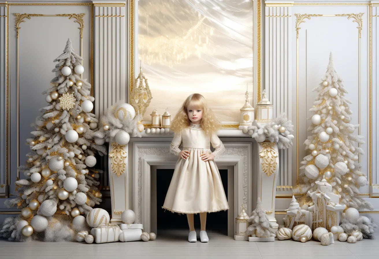 Christmas Silver Fireplace Backdrops Kids Adult Photography Props Child Baby Photocall Wreath Xmas Trees Living Room Background