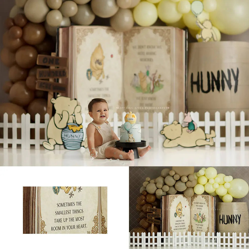 Barrels Of Hunny Backdrop Kids Baby Cake Smash Photography Props Pooh Bear Balloons Child Birthday Dceor Studio Backgrounds