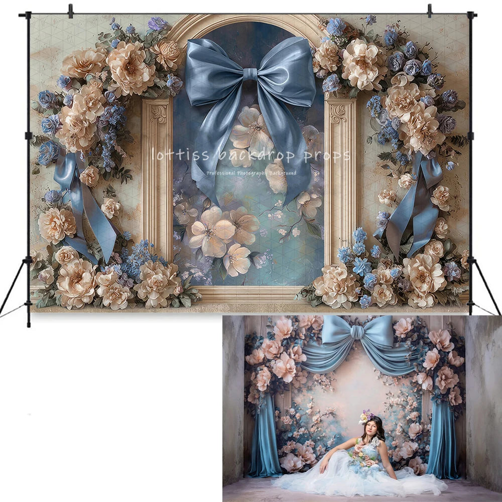 Bowlicious In a Wink Blue Bowknots Wall Backdrops Kids WomanPhotography Props Child Baby Photocall Rose Flower Backgrounds