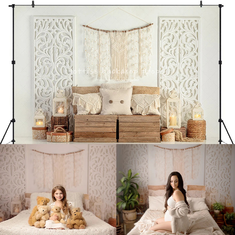 Boho Bed Headboard Backdrops Kids Girl Photography Props Child Adult Photocall Background