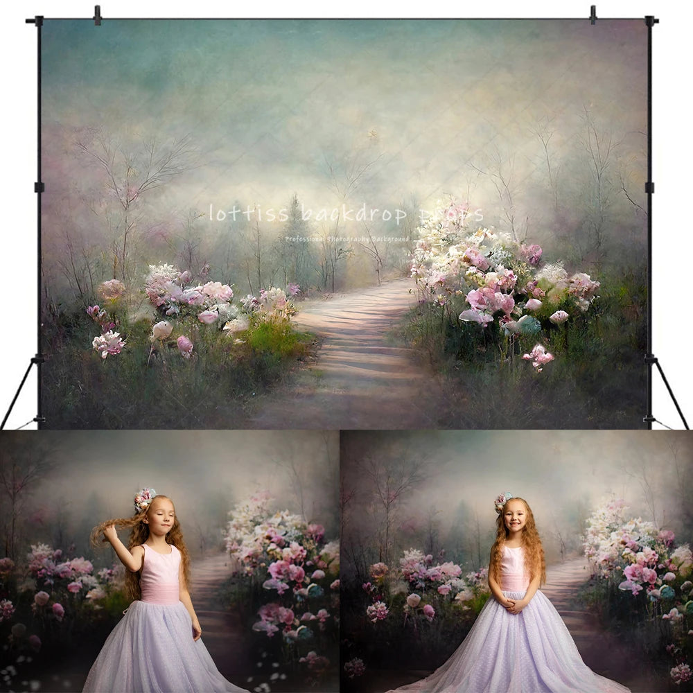 Spring Floral Garden Backdrops Kids Baby Photography Props Child Girl Birthday Cake Smash Photocall Bunny Flower Photo Backdrops