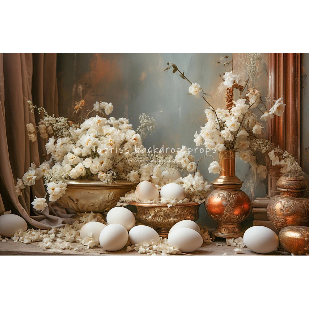 Easter Bunny With Flowers Vase Backdrops Kids Baby Photocall Child Adult Photocall Flower Windows Wooden Wall Backgrounds