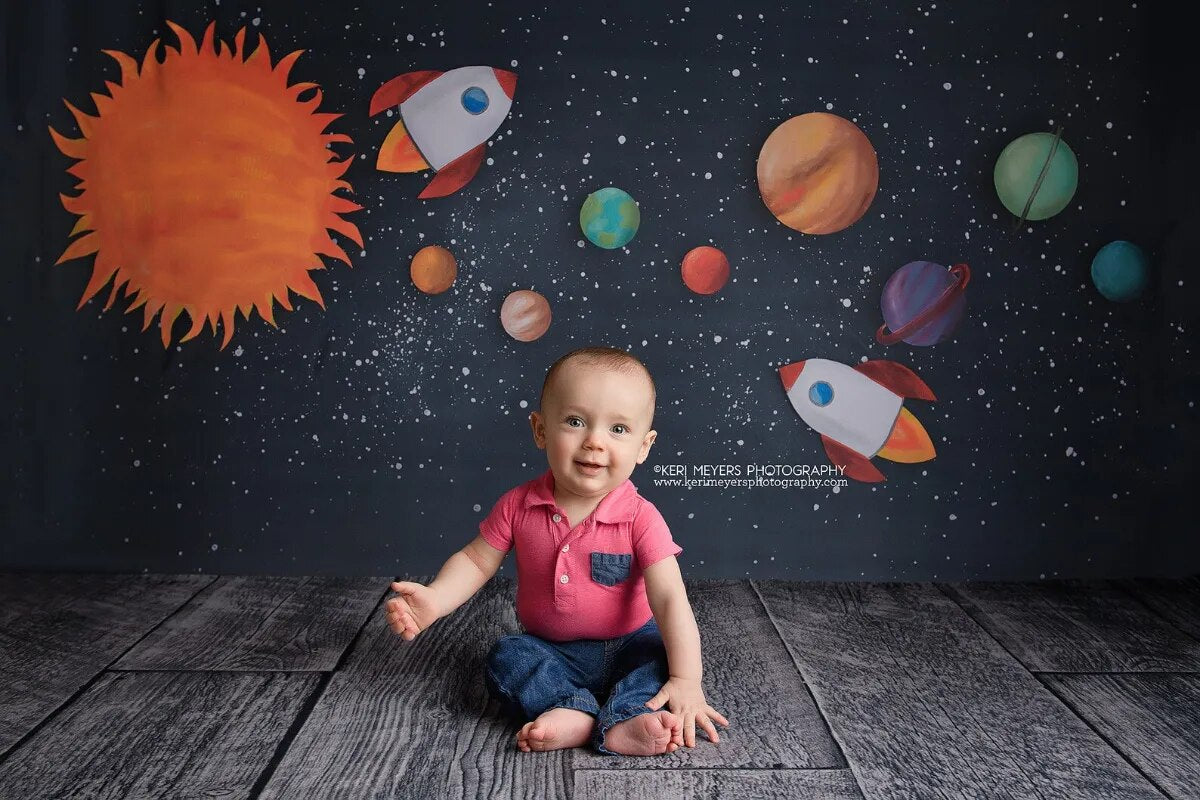 Space Adventurer Backdrops Kids Baby Cake Smash Props Child Portrait Photocall Rocket Spaceship Bacground Birthday Photostudio