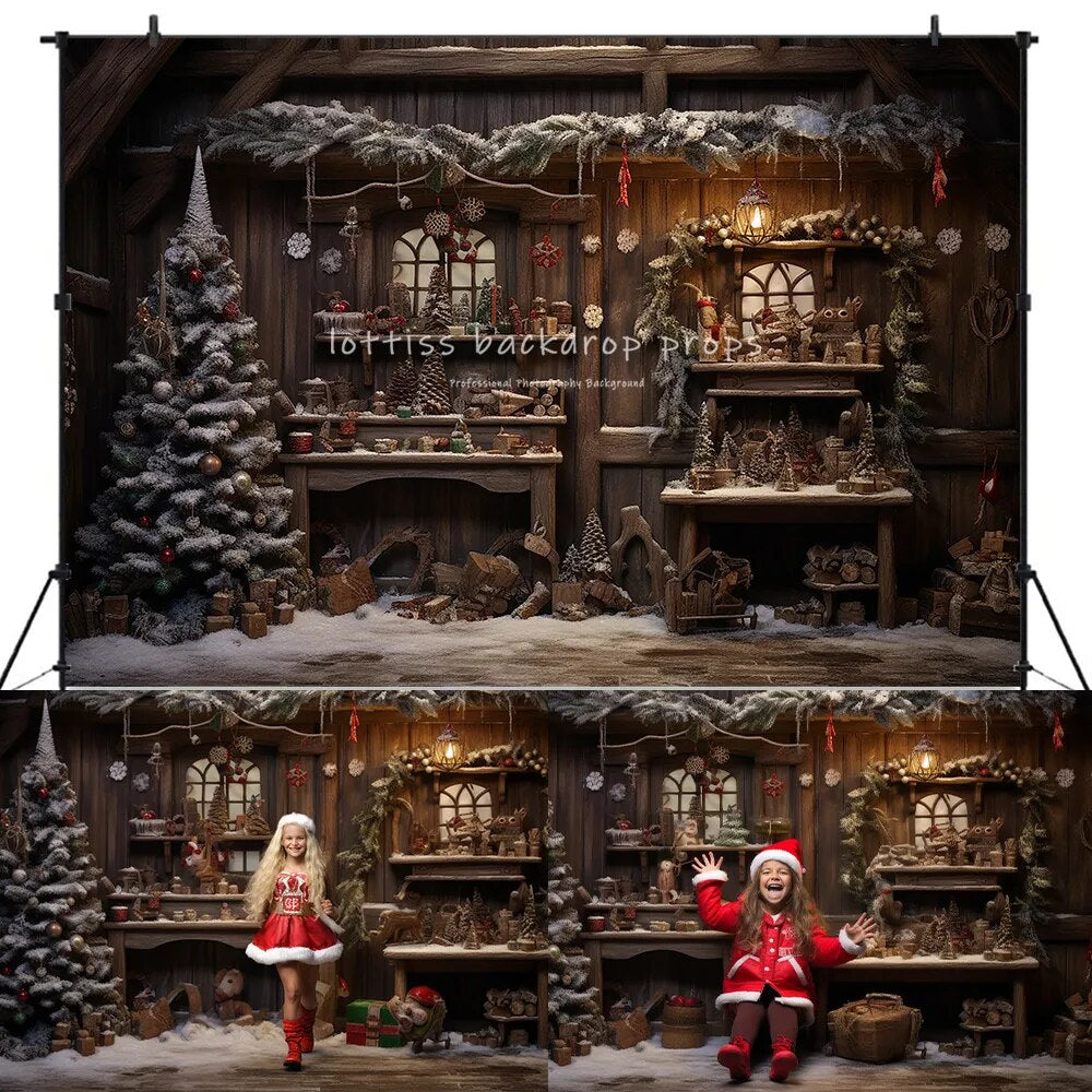 Noël enneigé maison avant décors enfants bébé Photocall accessoires adulte enfant photographie arbres de noël hiver porte en bois fond 