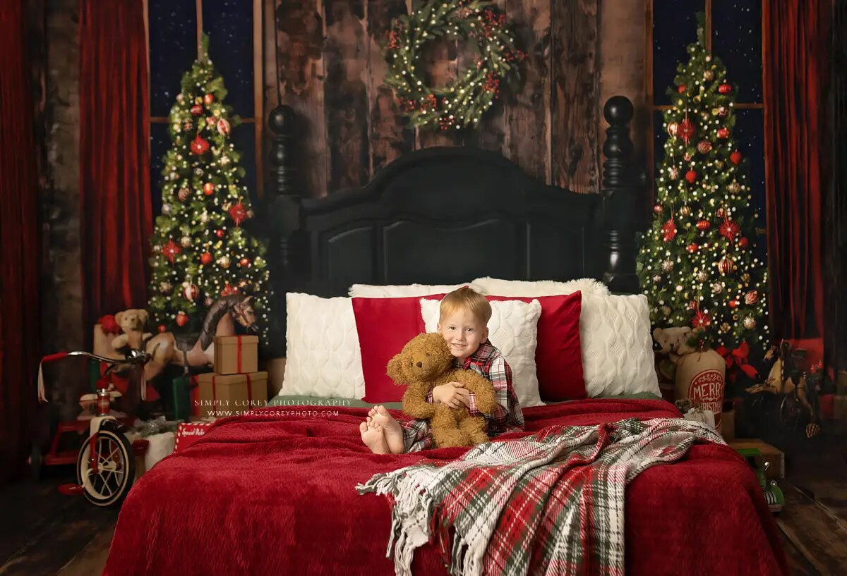 Christmas Headboard Backdrops Wooden Wall Trees Wreath For Kids Adult Portrait Baby Photography Xmas Living Room Background