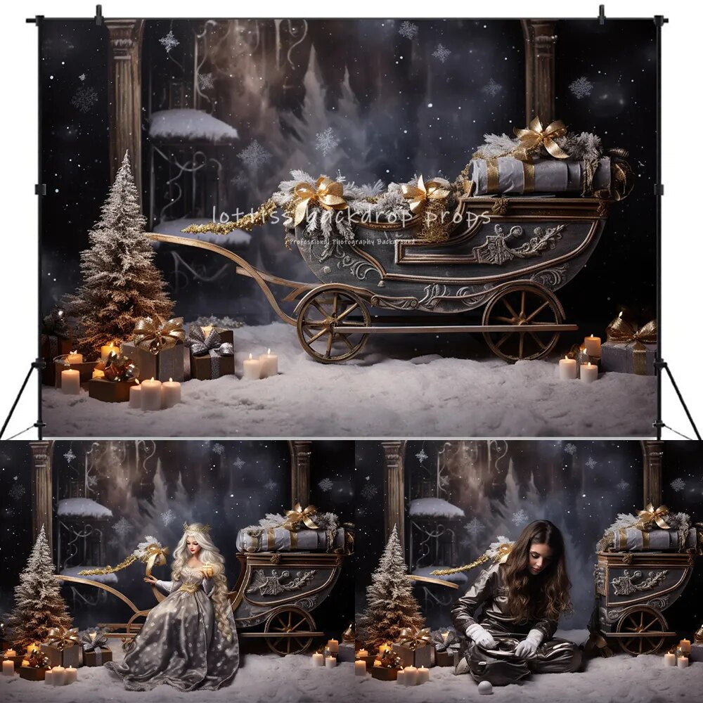 Winter Baby Stroller Backdrops Kids Baby Photography Props Child Girl Photocall Xmas Snowy Forest Big Moon Background