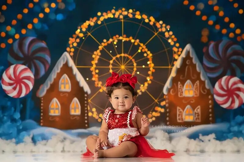 Xmas North Pole Ferris Wheel Backdrops Kids Baby Photocall Props Adult Child Cake Smash Christmas Photography Background