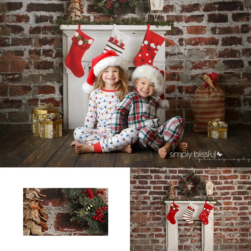 Christmas Fireplace Photography Backdrop Brick Wall Kids Baby Cake Smash Photocall Decors Child Adult Birthday Studio Background