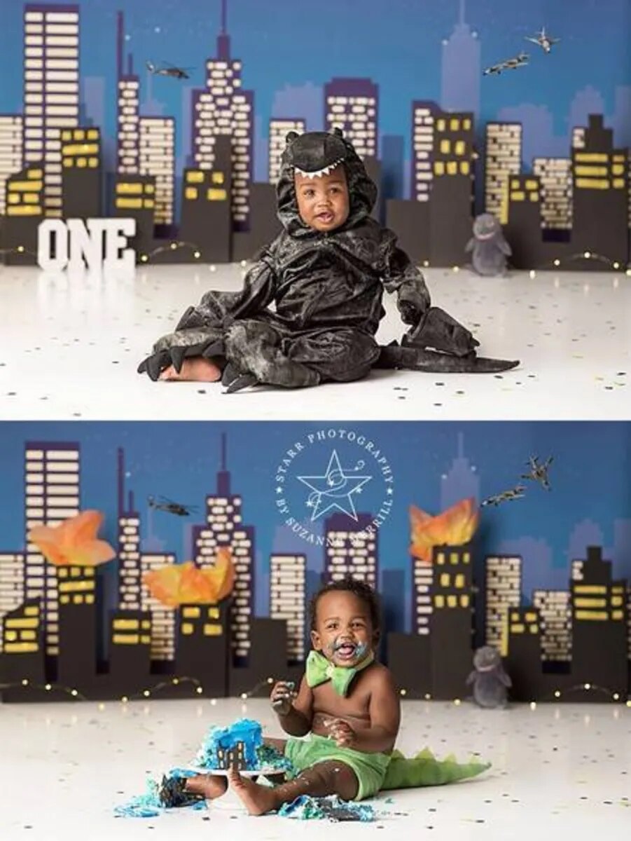 Cityscape Superhero Backdrops Boy Child Cake Smash Decors Baby Birthday Party Props Skyscraper City Background Photostudio